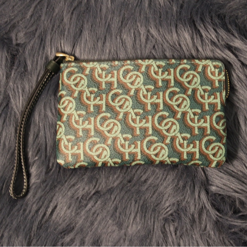 Coach Corner Zip Monogram Green Wallet